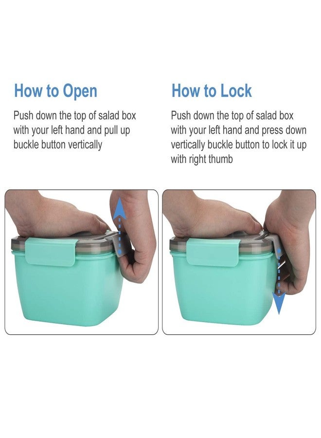 Clazkit علبة غداء سلطة من كلازكيت مع أدوات مائدة وحاوية صلصة، مزودة بصينية بينتو بخمسة أقسام، مانعة للتسرب، مثالية للوجبات الخفيفة والسلطات، مناسبة للمنزل والمكتب، سعة 1400 مل، لون بيستا، مصنوعة من البلاستيك. - Image 4